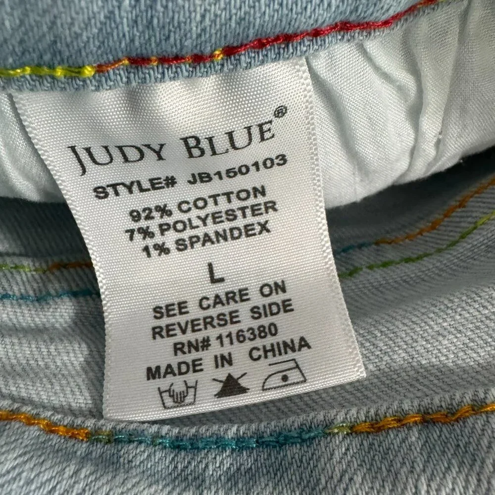 Judy Blue Rainbow Thread Shorts Womens Large Cotton Blend Stretch‎ SS-2194